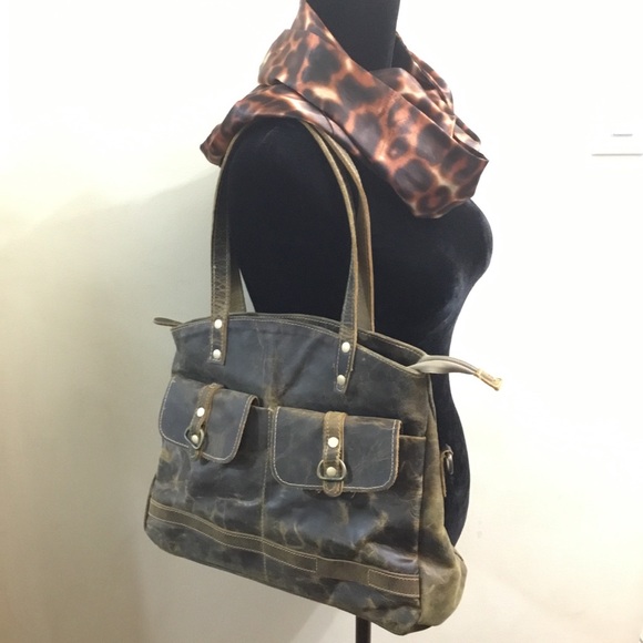 Myra oil tanned and distressed leather tote bag purse - Picture 2 of 15